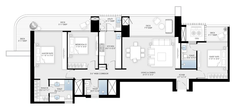BPTP Amstoria Verti Greens Floor Plan 3 BHK 2,100 Sq.Ft.